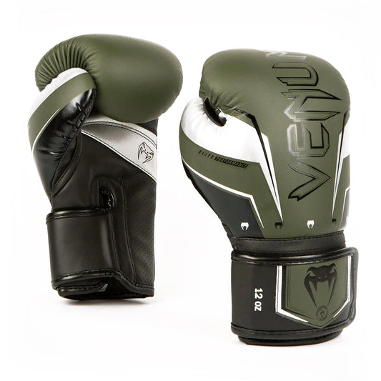 VENUM ELITE EVO KHAKI/SILVER - Boxing Gloves