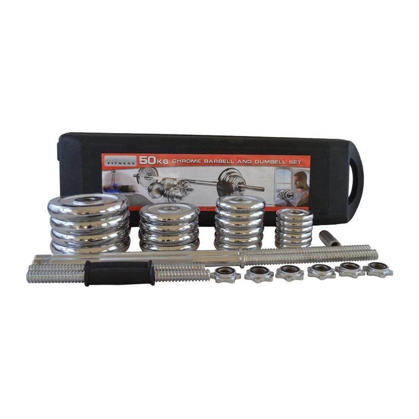 YORK Fitness 50kg Dumbbell With Barbell Set (Chrome)