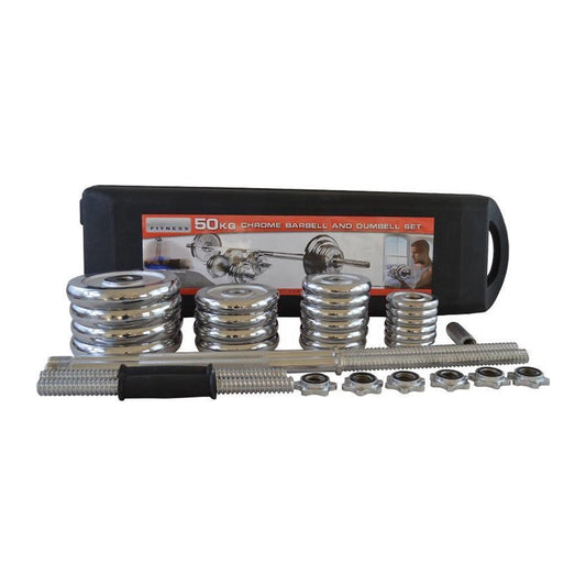 YORK Fitness 50kg Dumbbell With Barbell Set (Chrome)